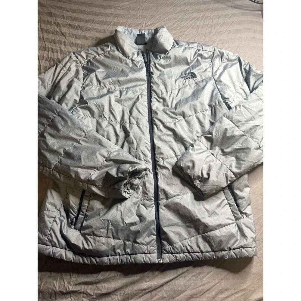 The North‎ Face Mens XL Silver Grey Quilted Puffer Jacket Full Zip Insulated